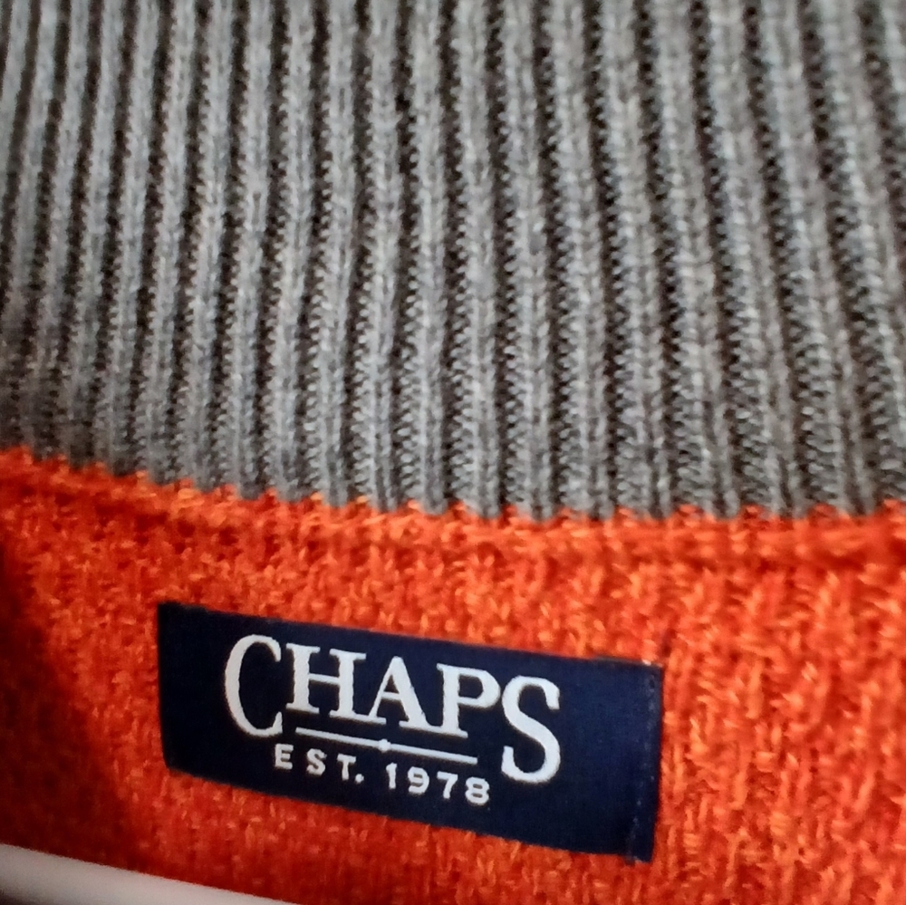 Chaps Orange Mock Neck Sweater Elbow Patches Men's Size XL Academia Preppy - Picture 5 of 7